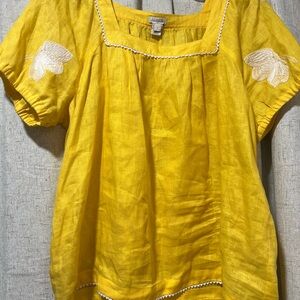 J. Crew Yellow Blouse with White Embroidery